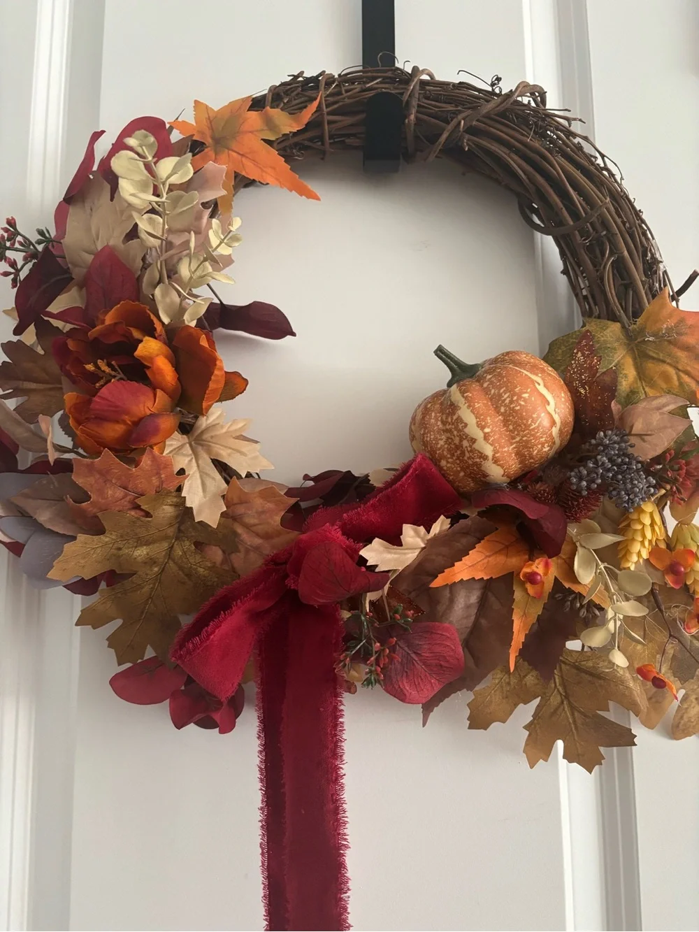 Autumn Harvest Fall Handmade Wreath w/Burgundy Touches Custom Design Final Sale
